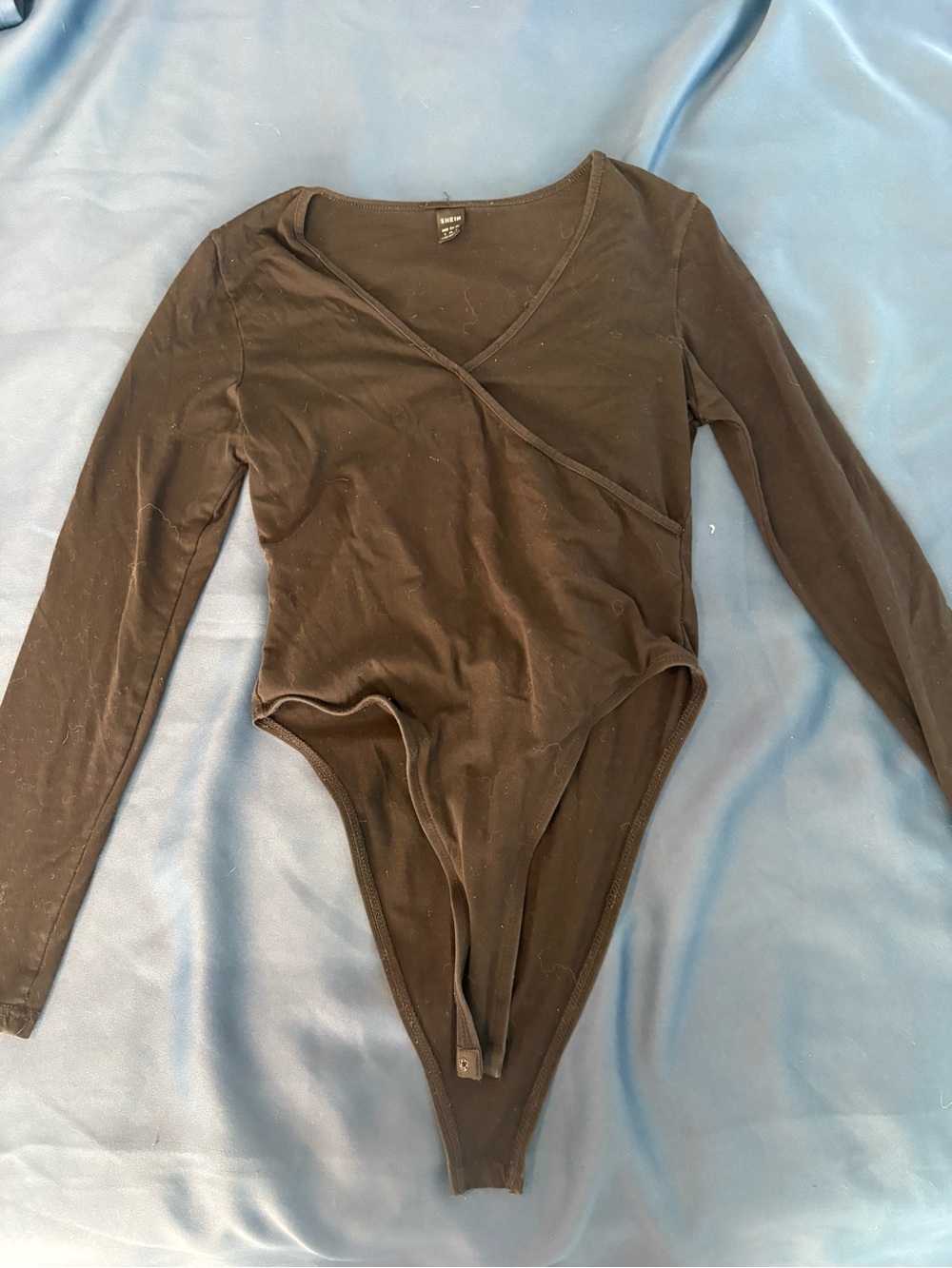 SHEIN Black Long Sleeve Wrap-Front Kids Bodysuit